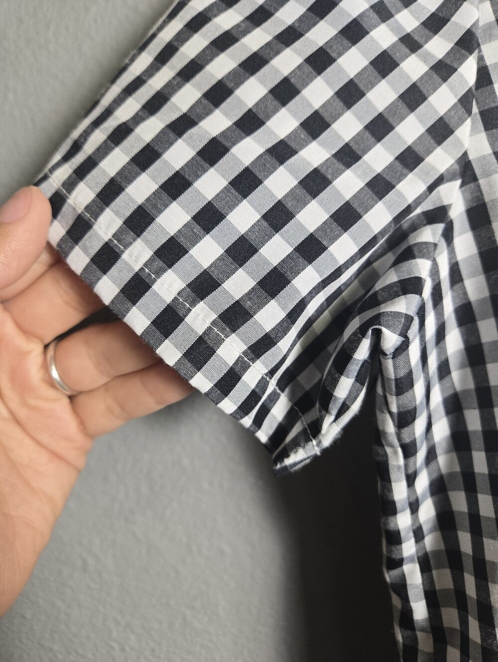 Black & White Gingham Button-Down Shirt with Ladybug Embroidery Size Large - Picture 13 of 16